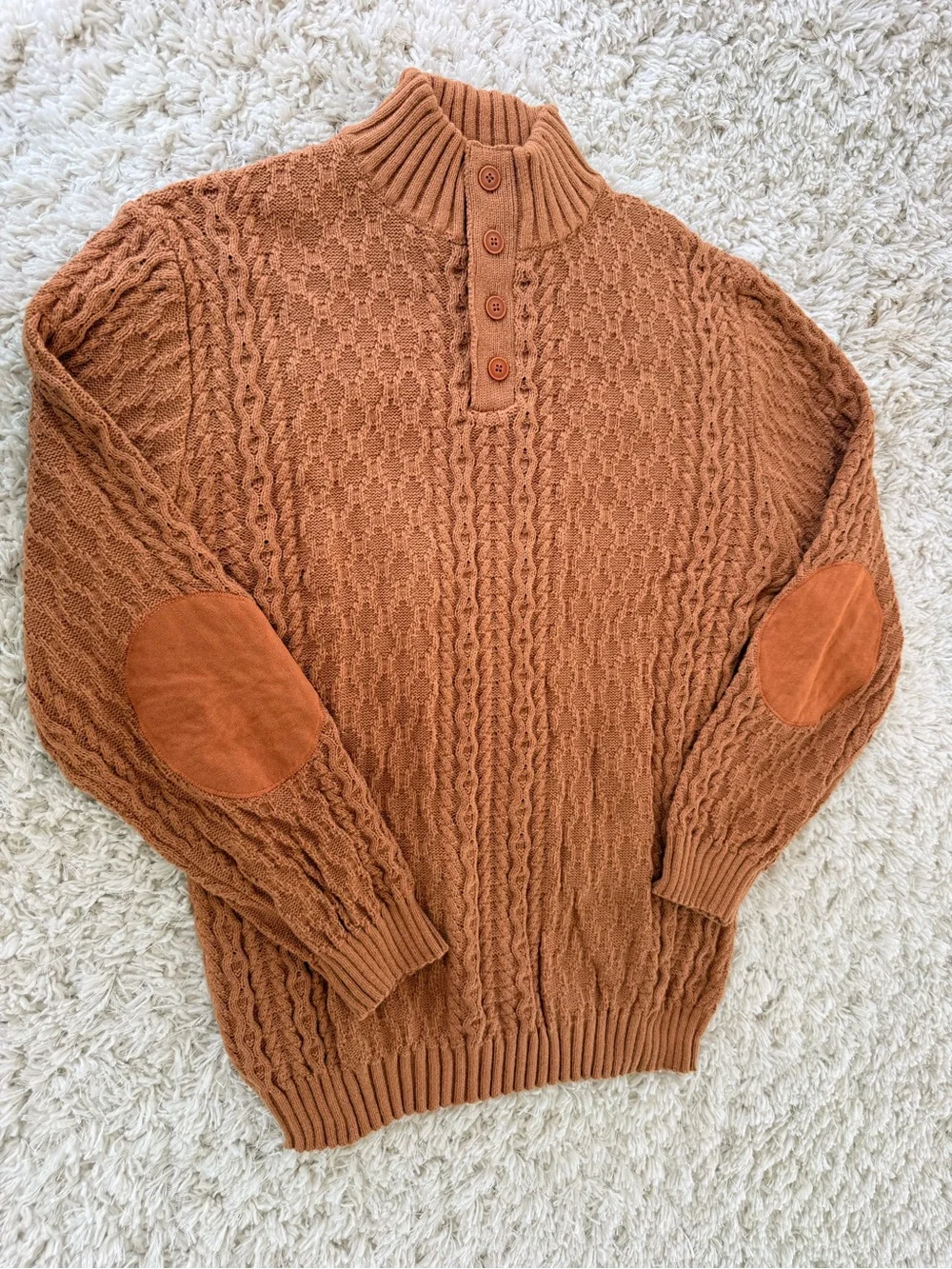 Men's Textured Turtleneck Henley Sweater in Rust 3XL